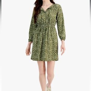 Style & Co Green Floral Dress Size M Petite New With Tags V Neck Elastic Waist